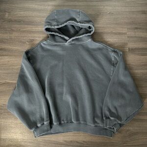 Washed Muted Green Blue Teal Oversized Cropped Hoodie Baggy Fit